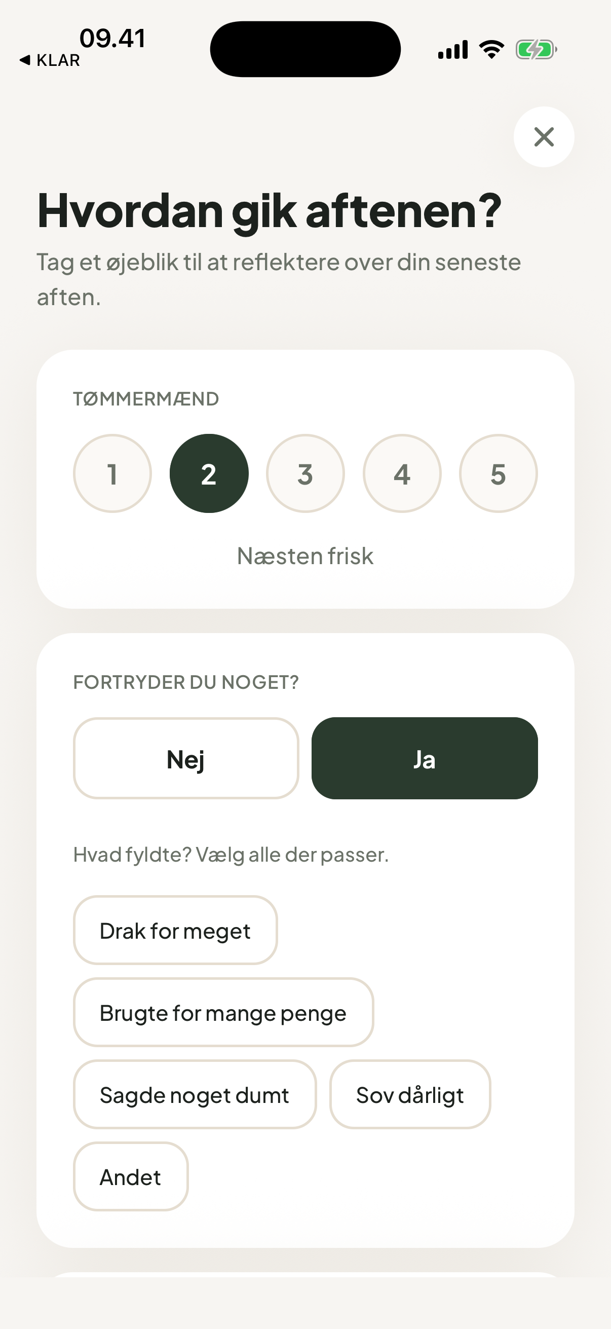 Dagen derpå-skærmen: vurdér din morgen ud fra tømmermænd og fortrydelser